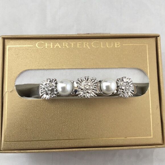 Charter Club Pavé Imitation Pearl Hinged Bangle E2 - Picture 1 of 7